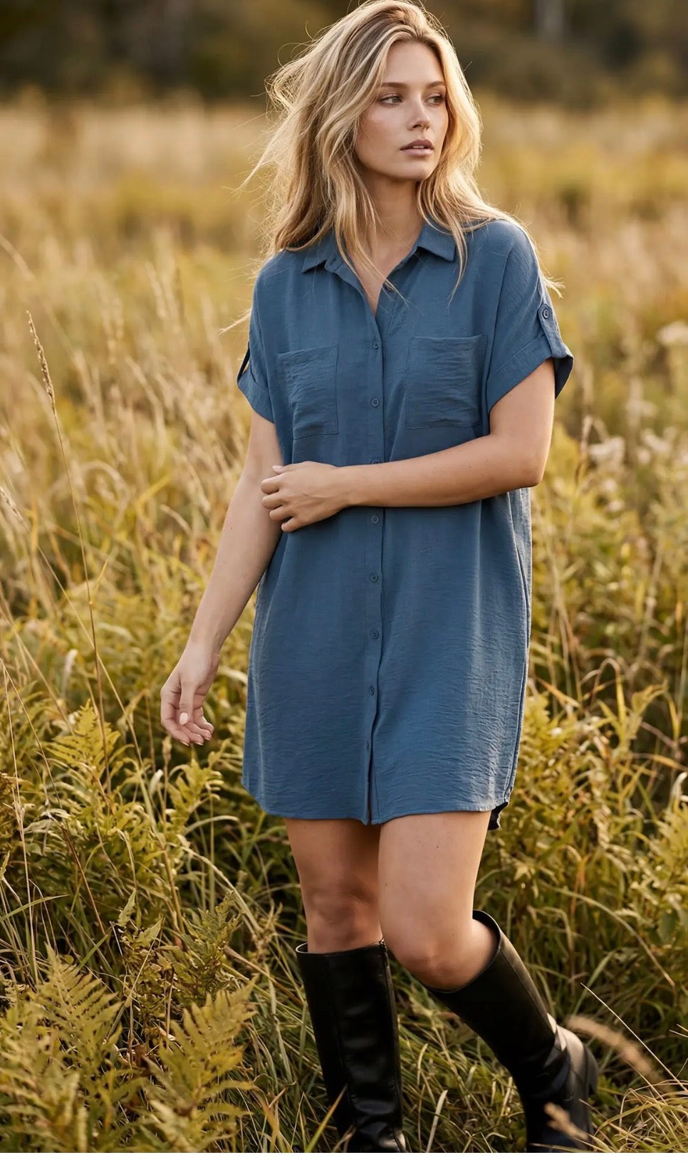 Dusty blue shirt dress