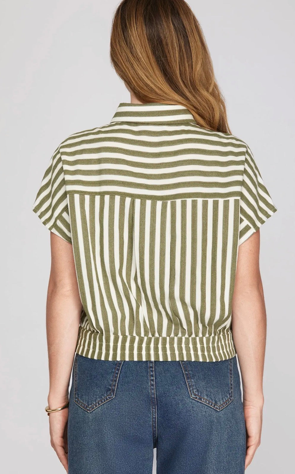 Olive stripe button top