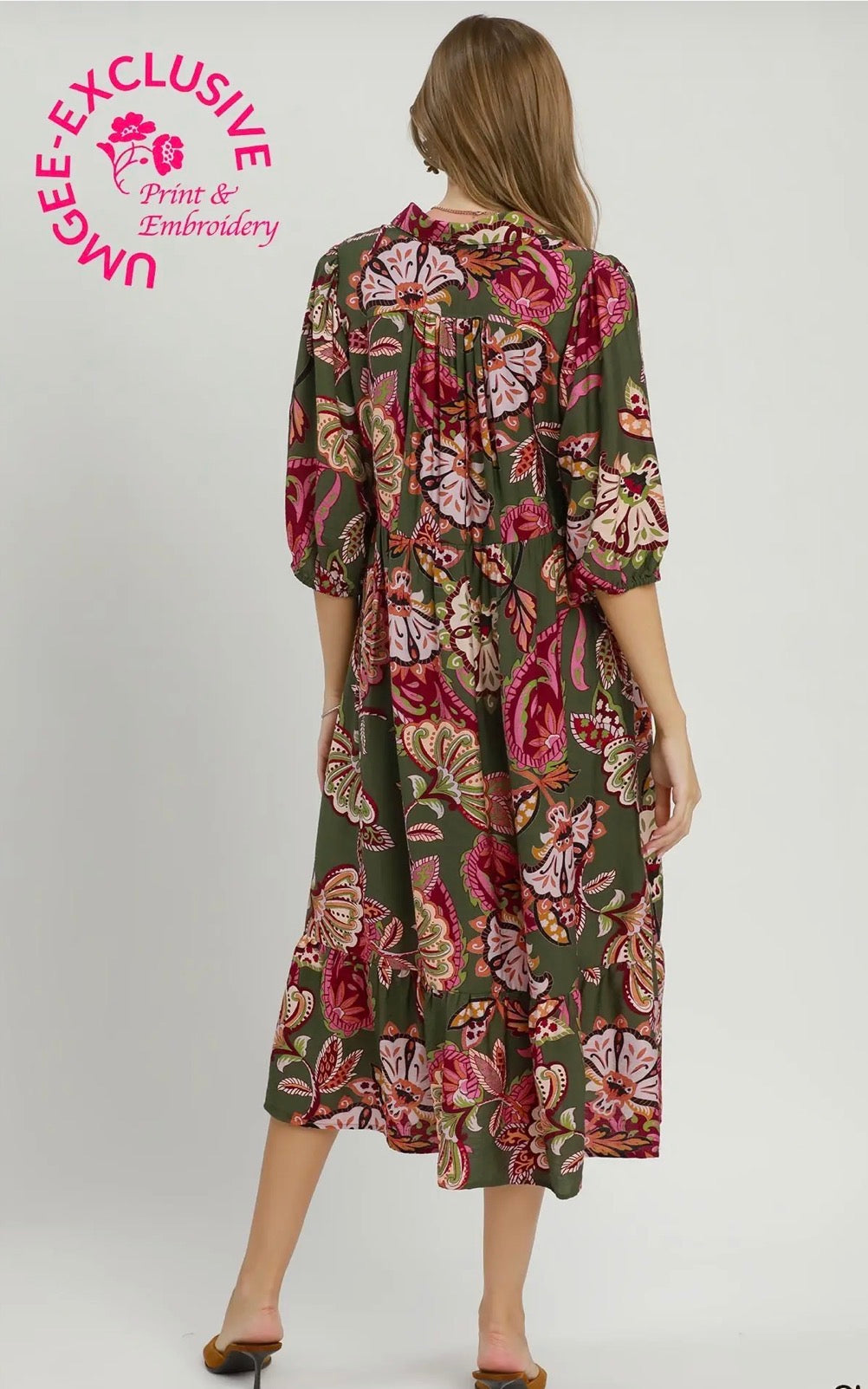 Olive paisley dress