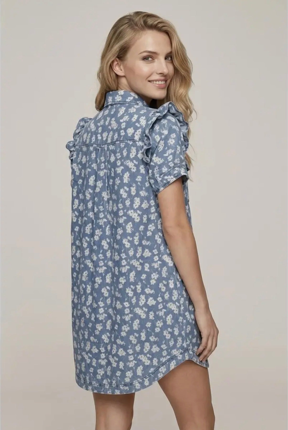 Floral print dk. Denim dress