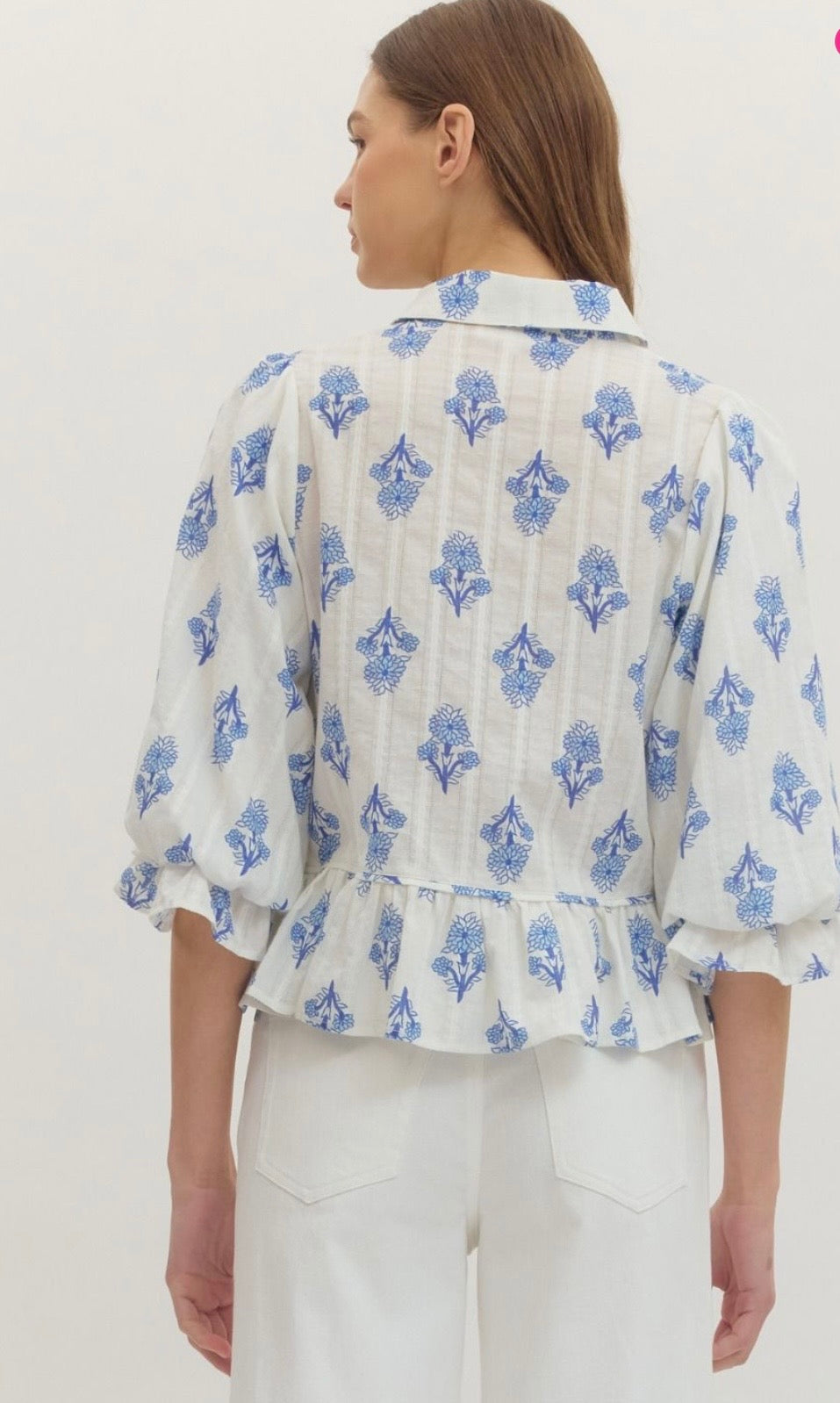 Blue flower button blouse