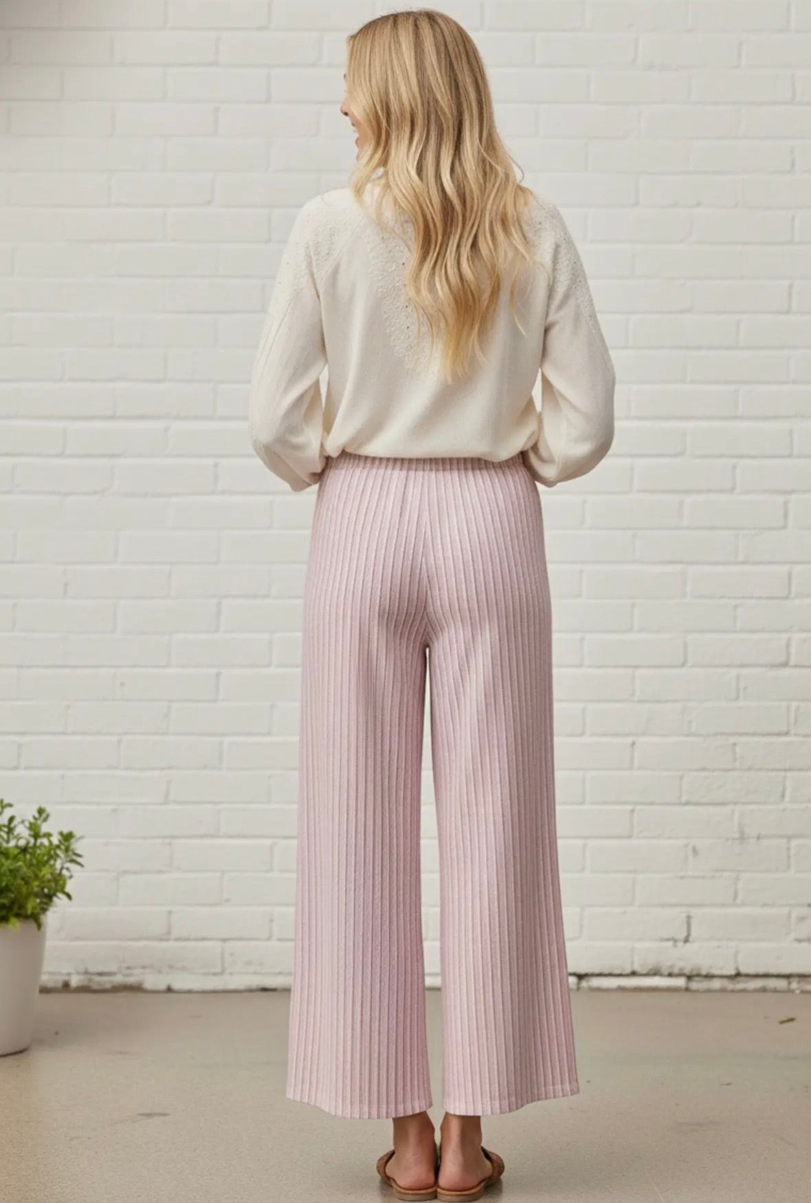 Pink stripe wide leg pants