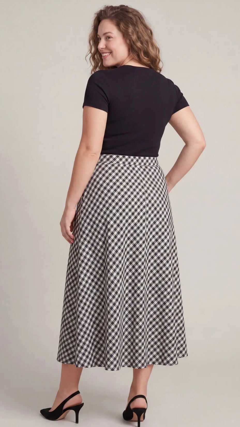 Black woven check print skirt