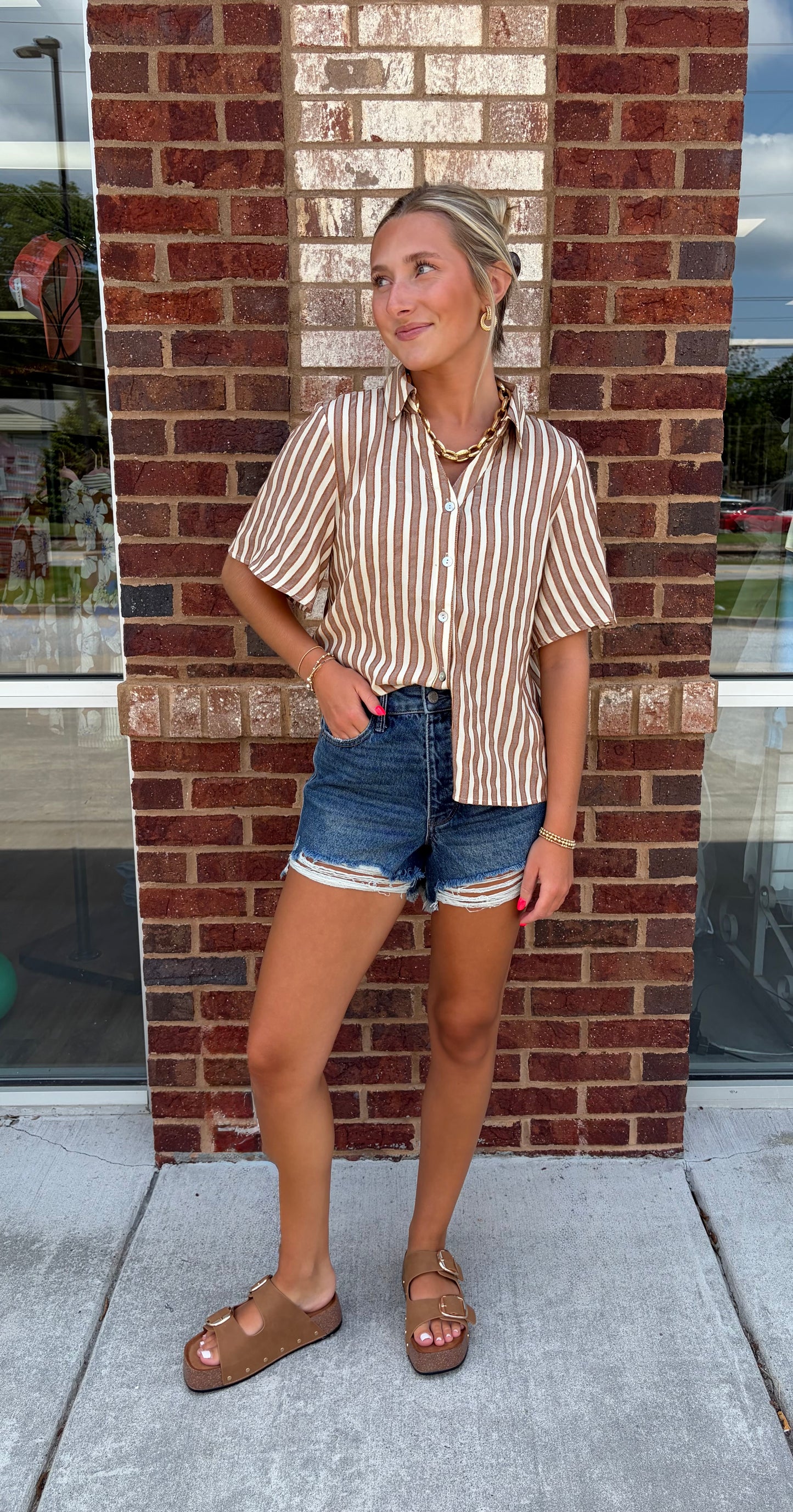 Mary stripe top brown