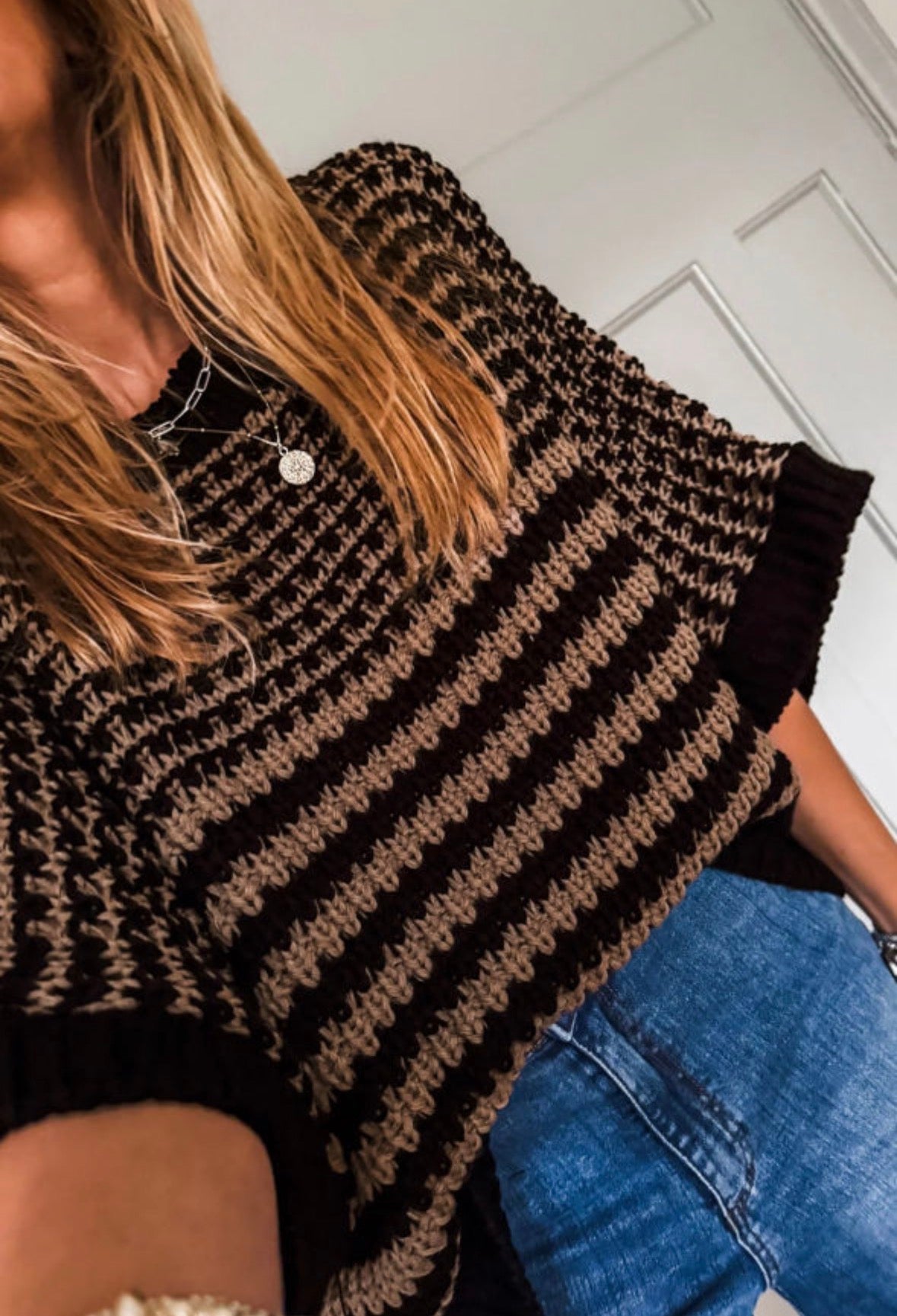 Black/brown stripe knit sweater