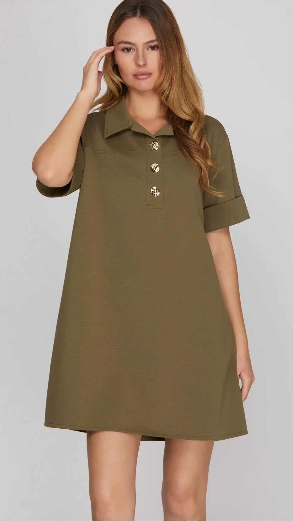 Knit collared shift mini dress