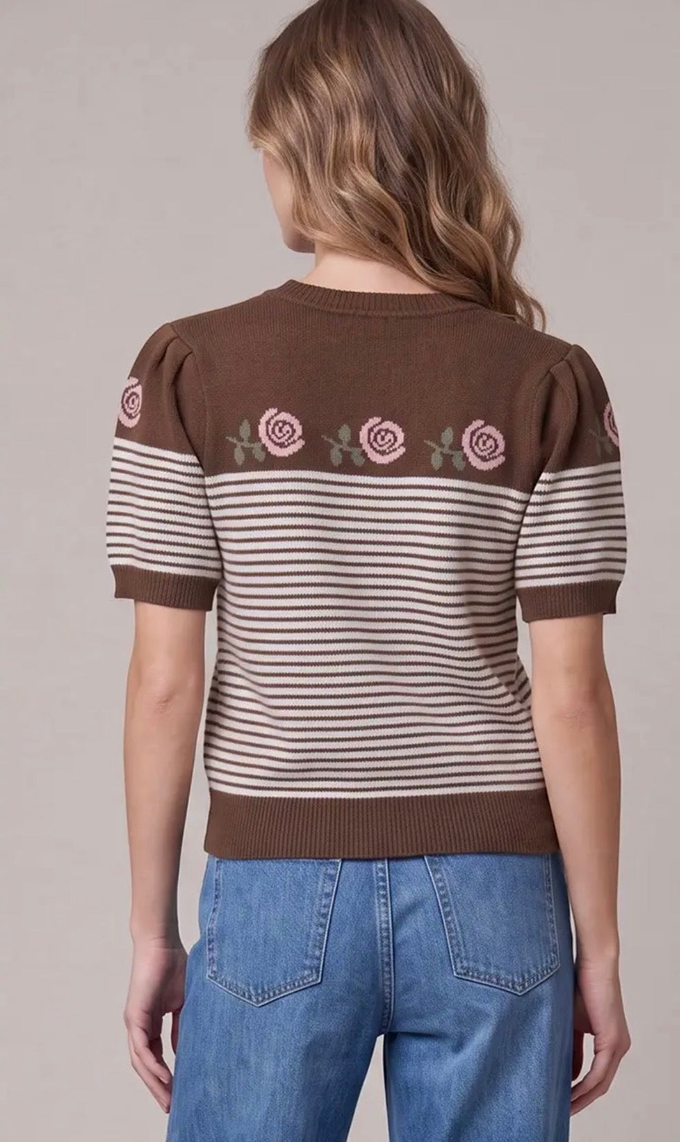 Mocha stripe rose sweater