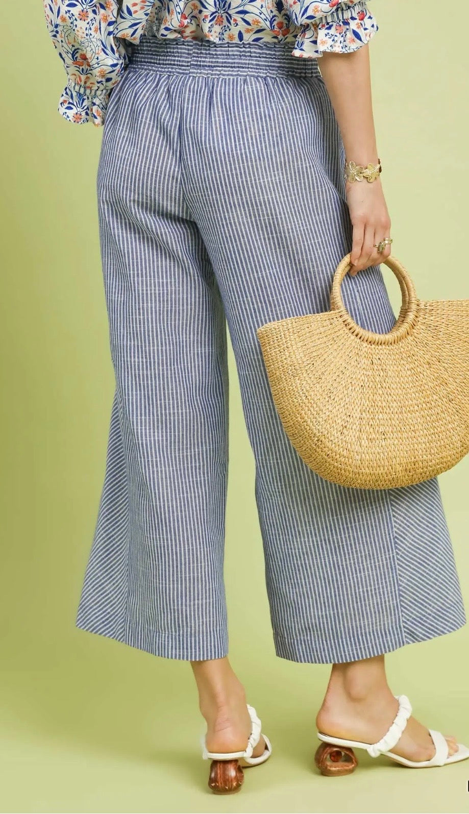 Blue linen stripe pants