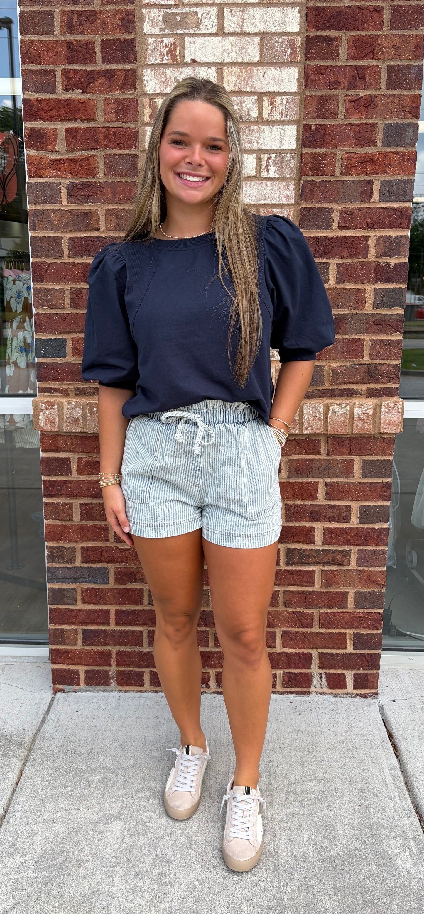 Navy round neck top