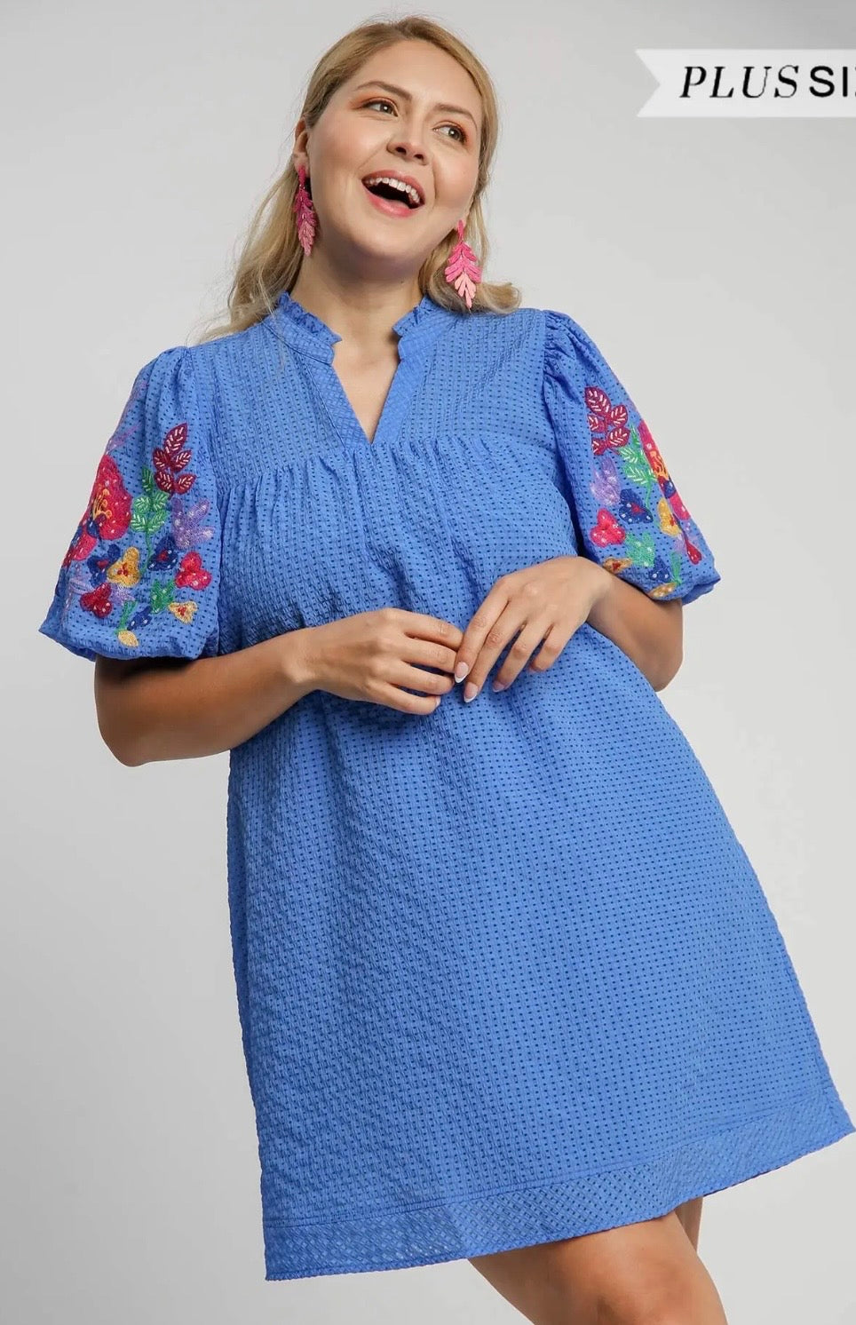 Blue floral sleeve curvy dress
