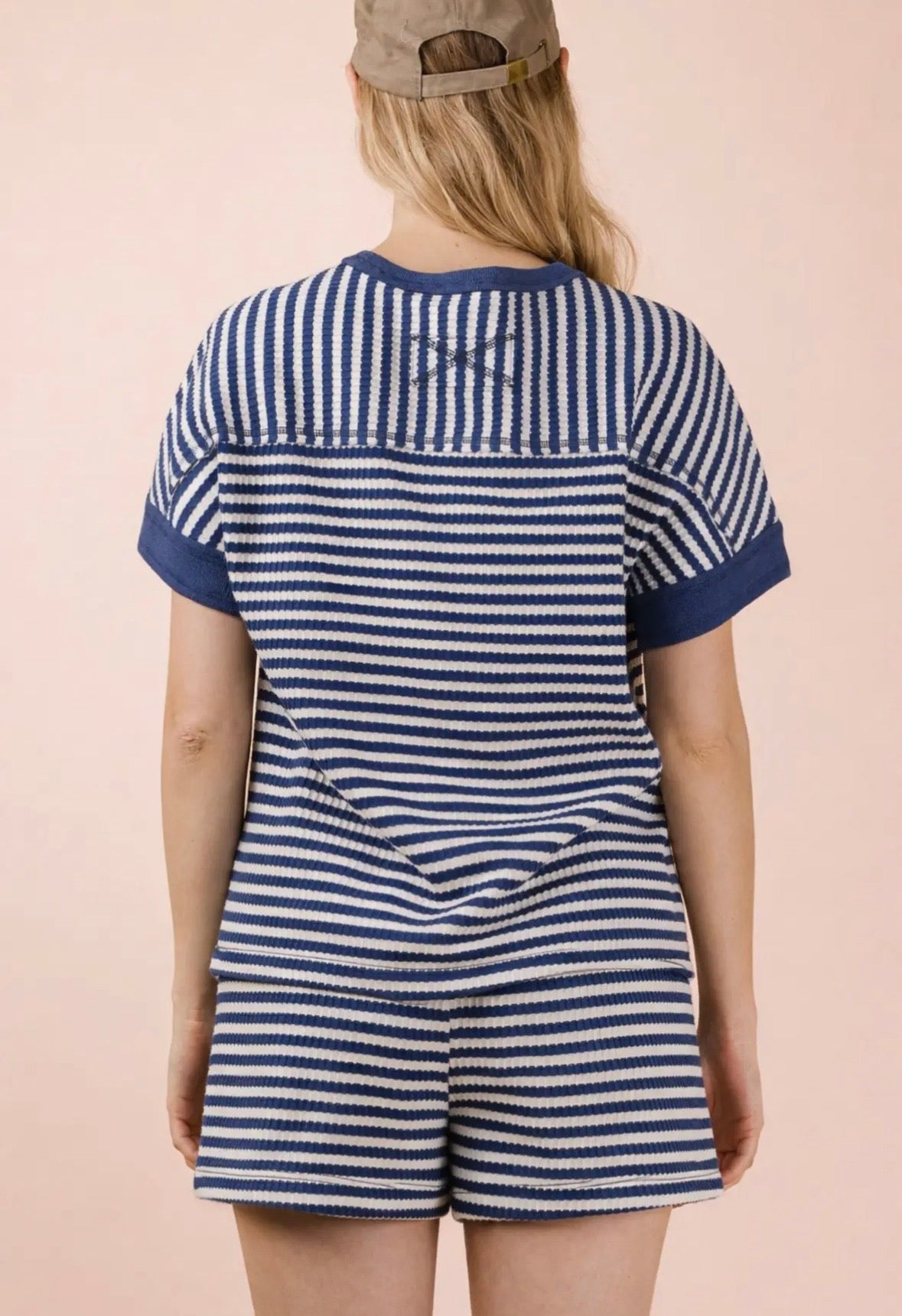 Navy stripe short set
