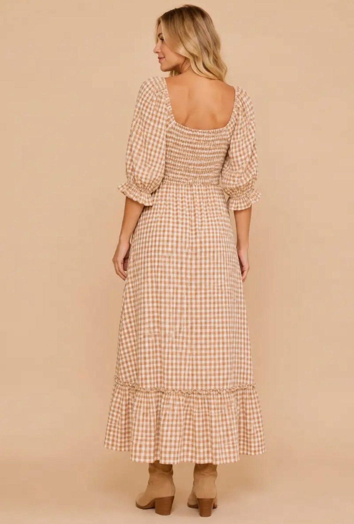 Brown gingham maxi dress