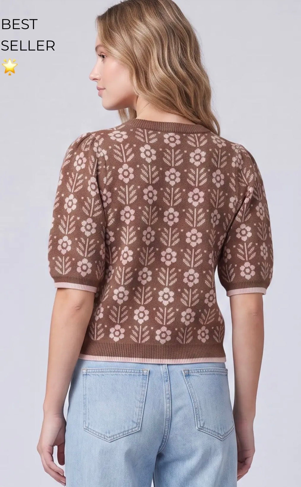 Floral mocha brown sweater