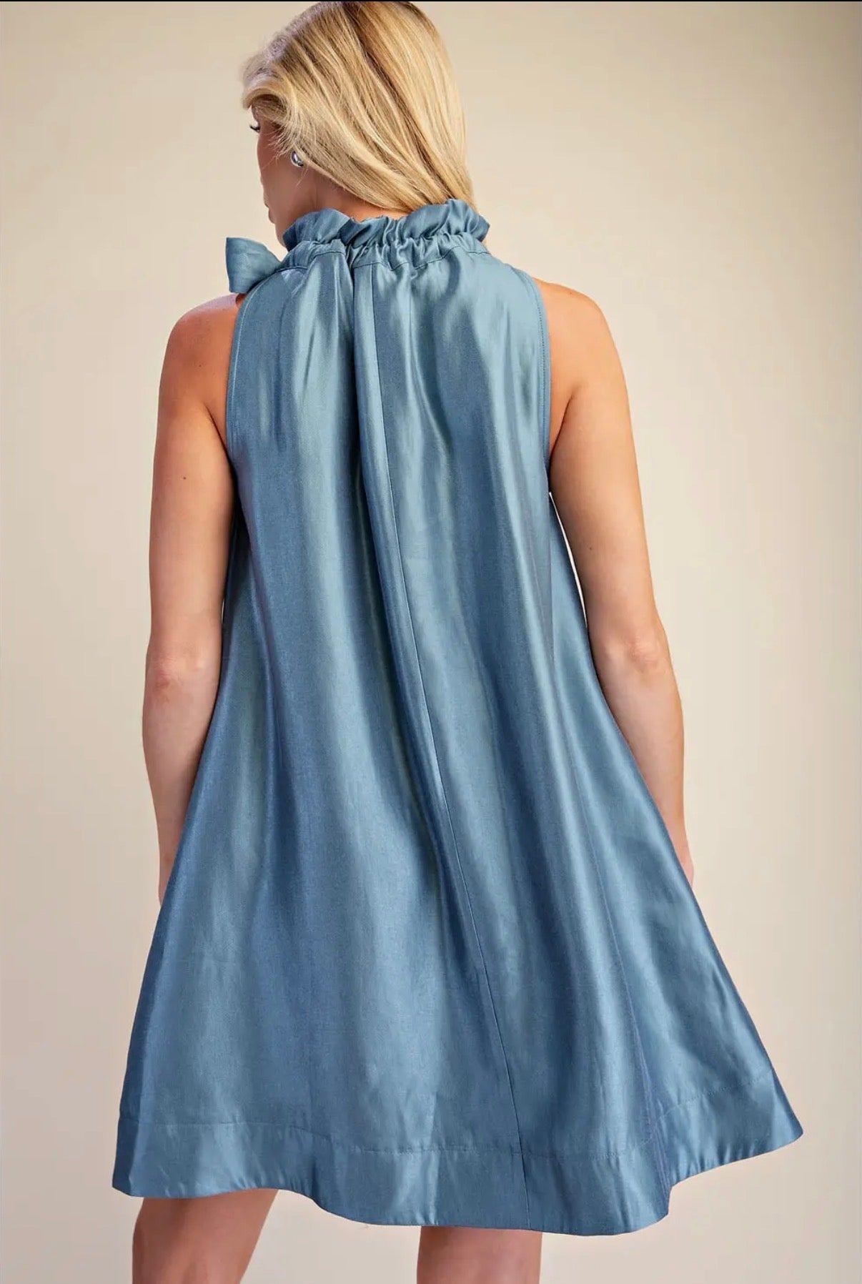 Slate ruffle neck mini dress