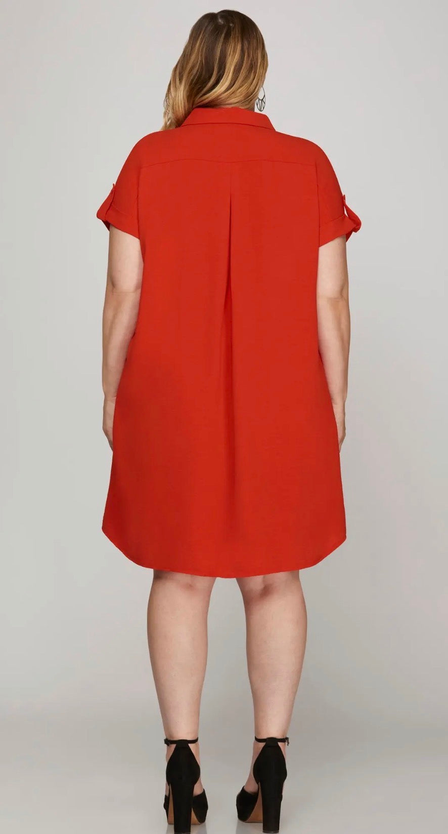 Red woven shirt dress