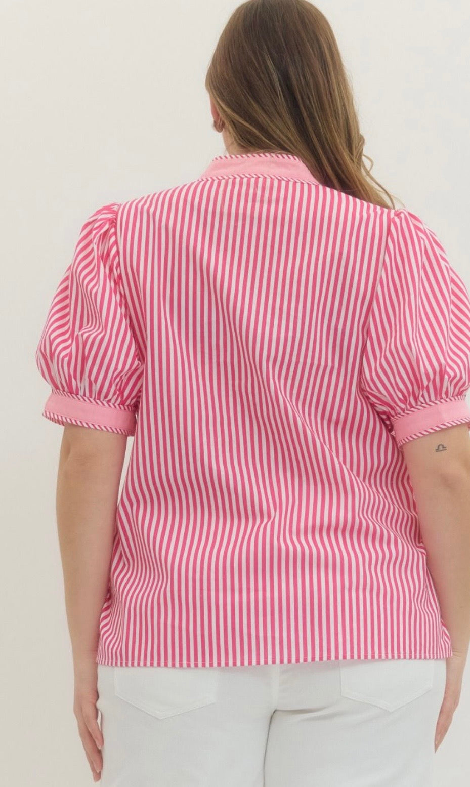 Pink stripe button curvy top