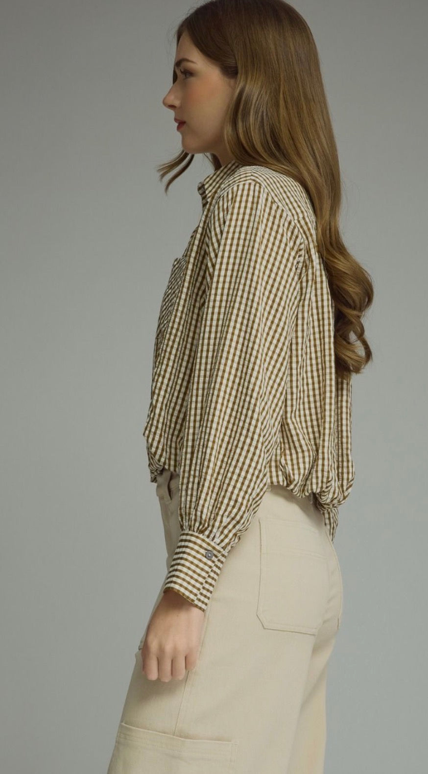 Gingham Dijon button top