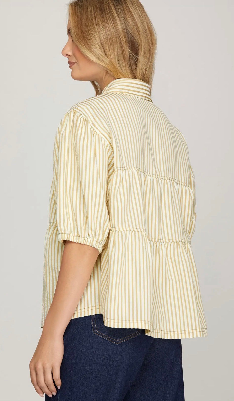 Tenley taupe button top