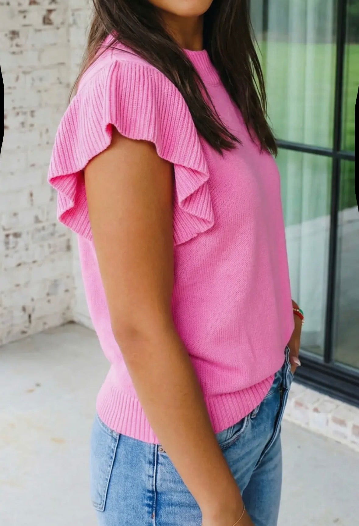 Ruffle pink knit sweater