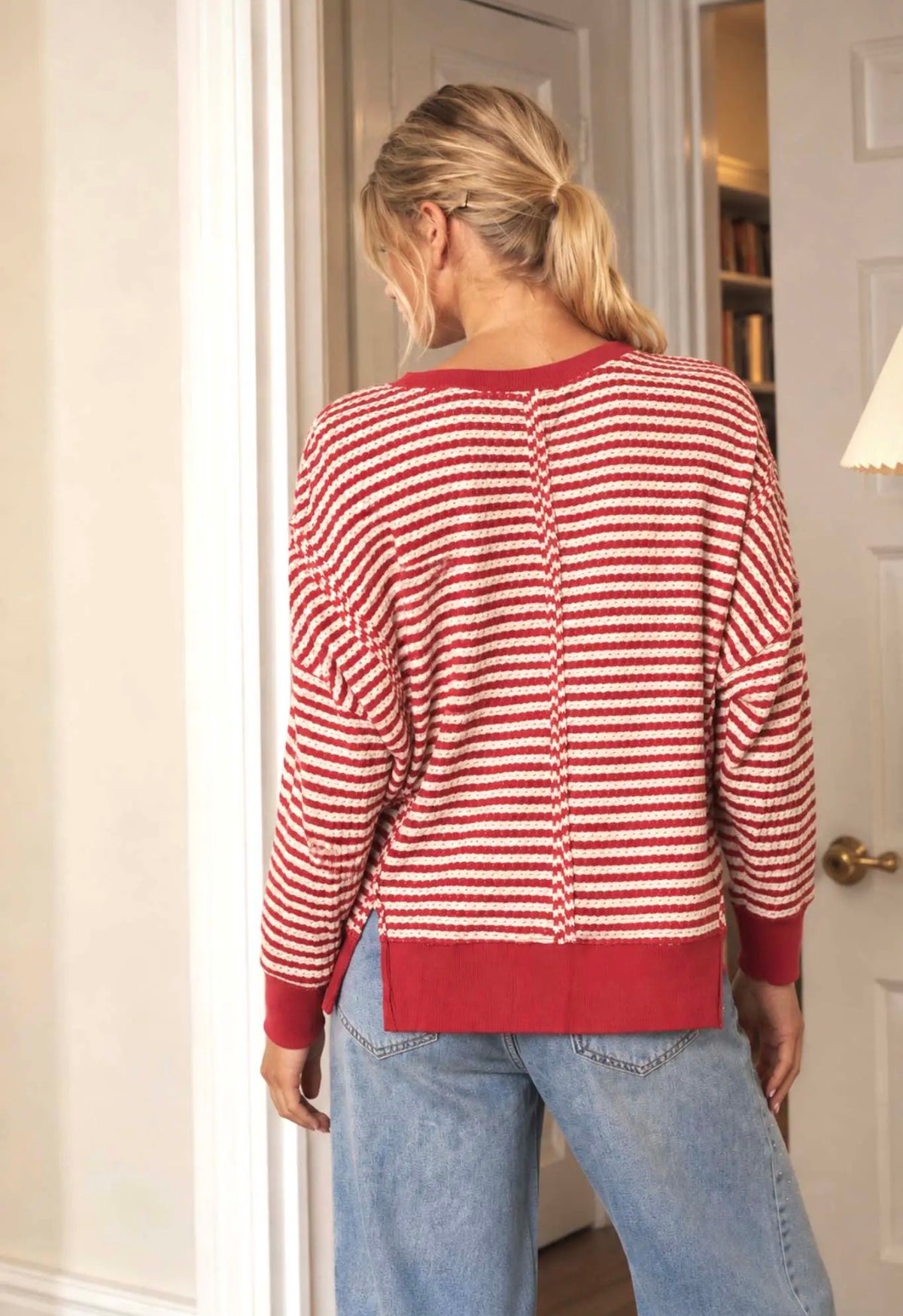 Red stripe LS top