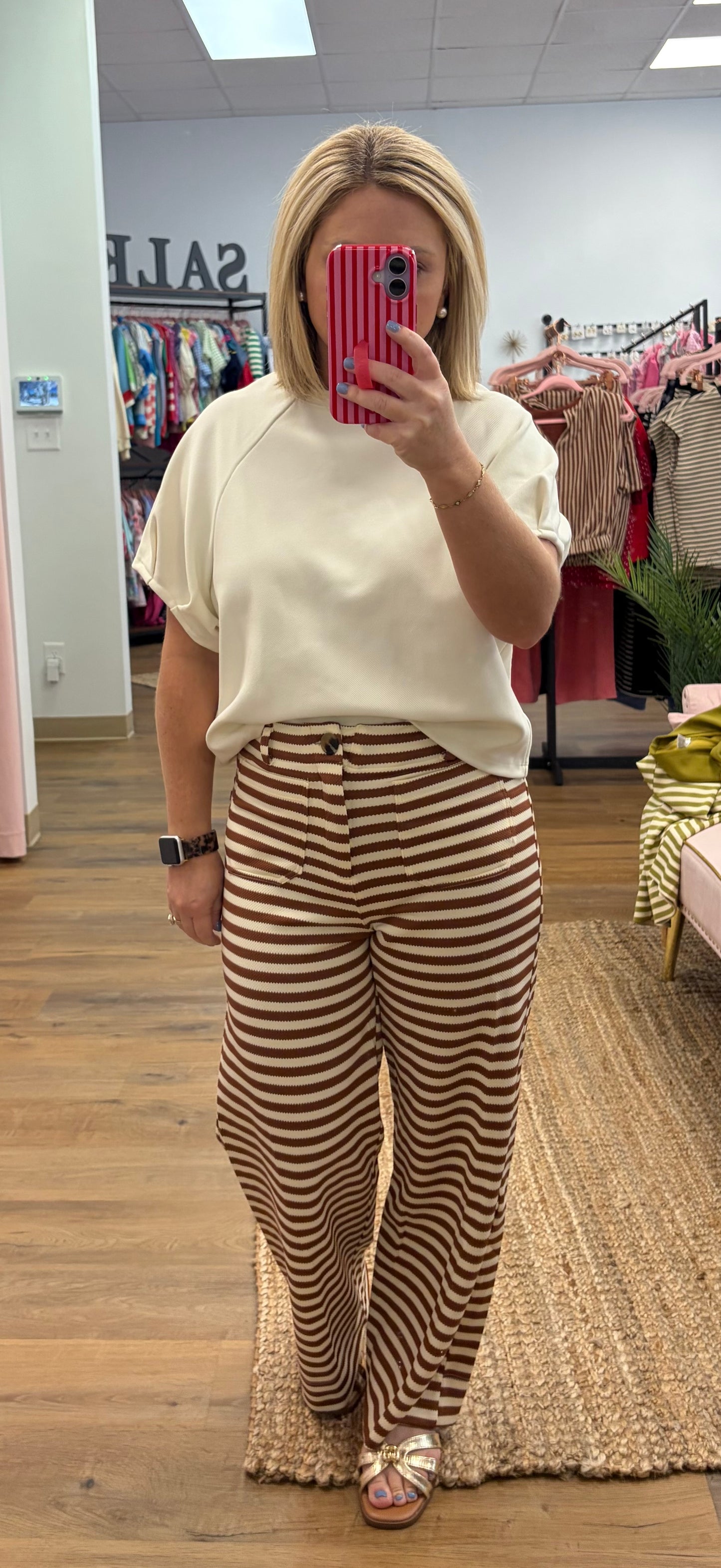 Camel stripe stretchy pants