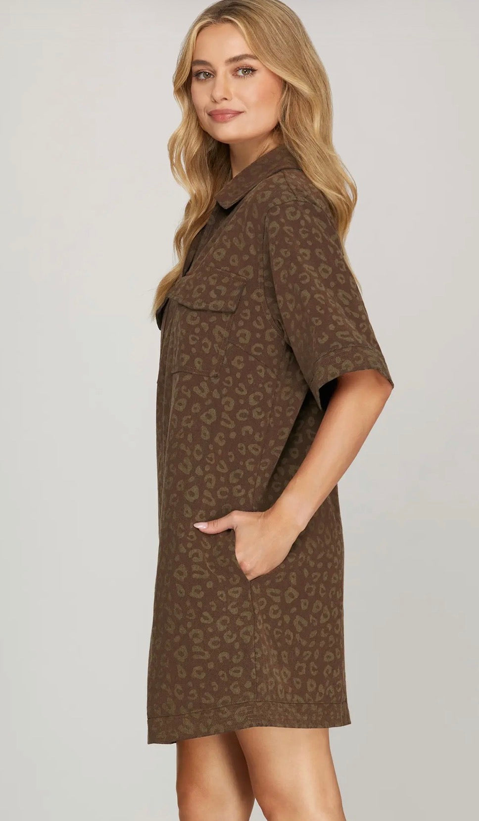 Brown cheetah print denim dress