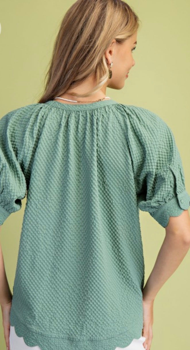 Mint green textured top