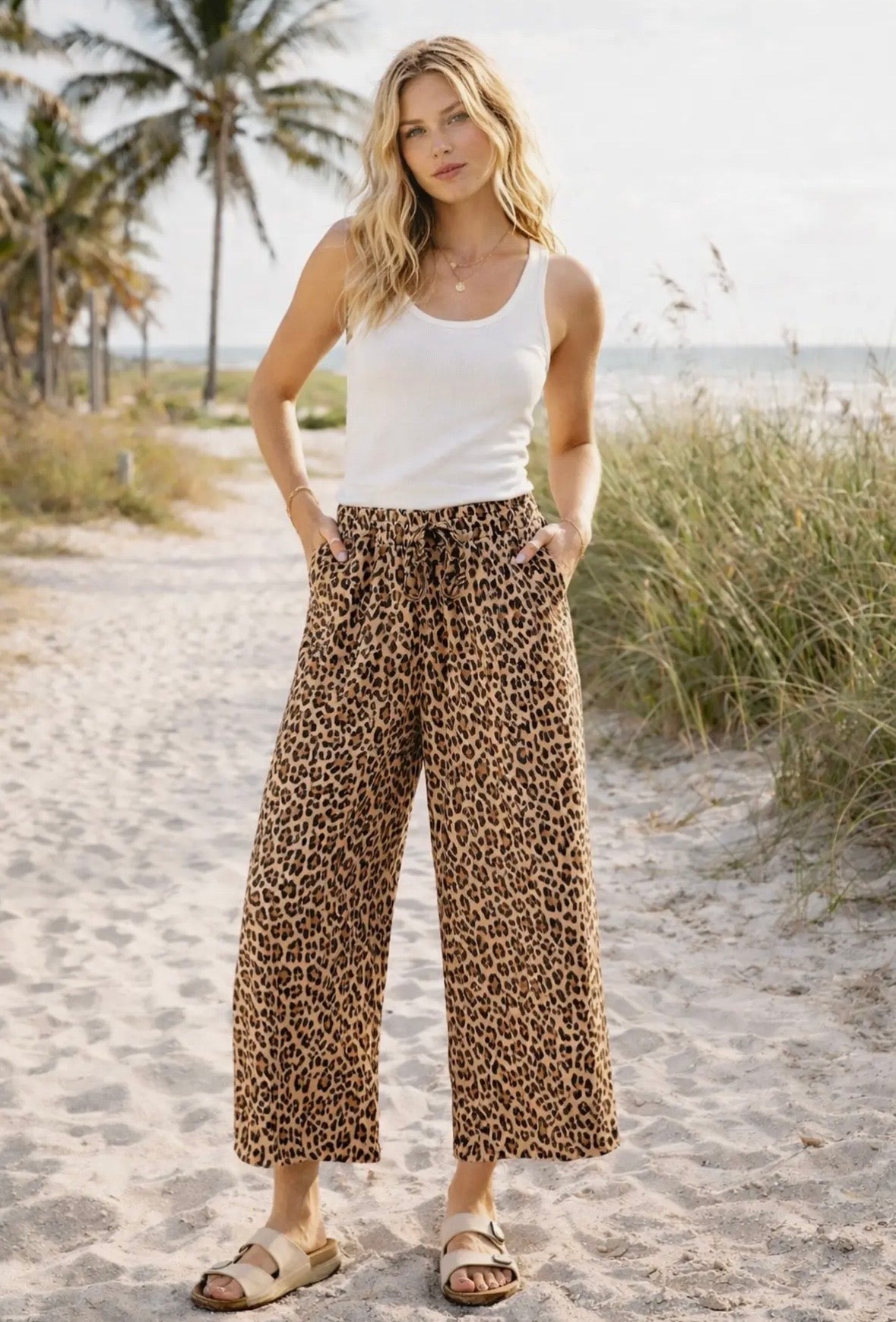 Brown leopard wide leg pants