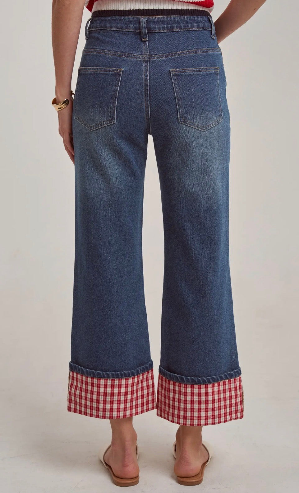 Midrise straight leg w/gingham cuff