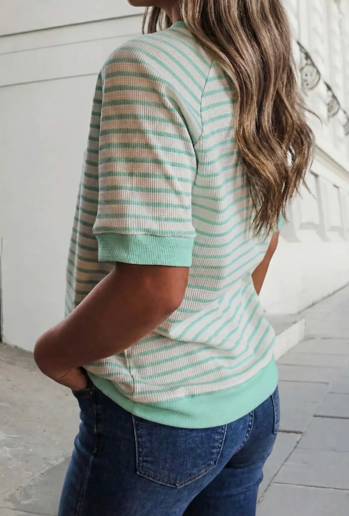 Mint green stripe top