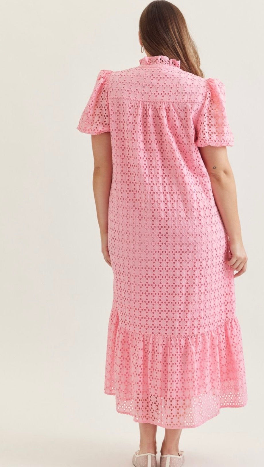 Pink curvy eyelet dress