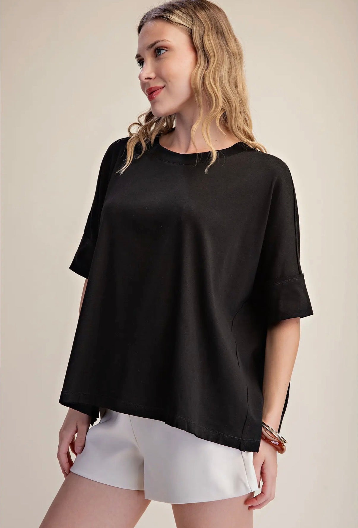 Black oversized short sleeve top