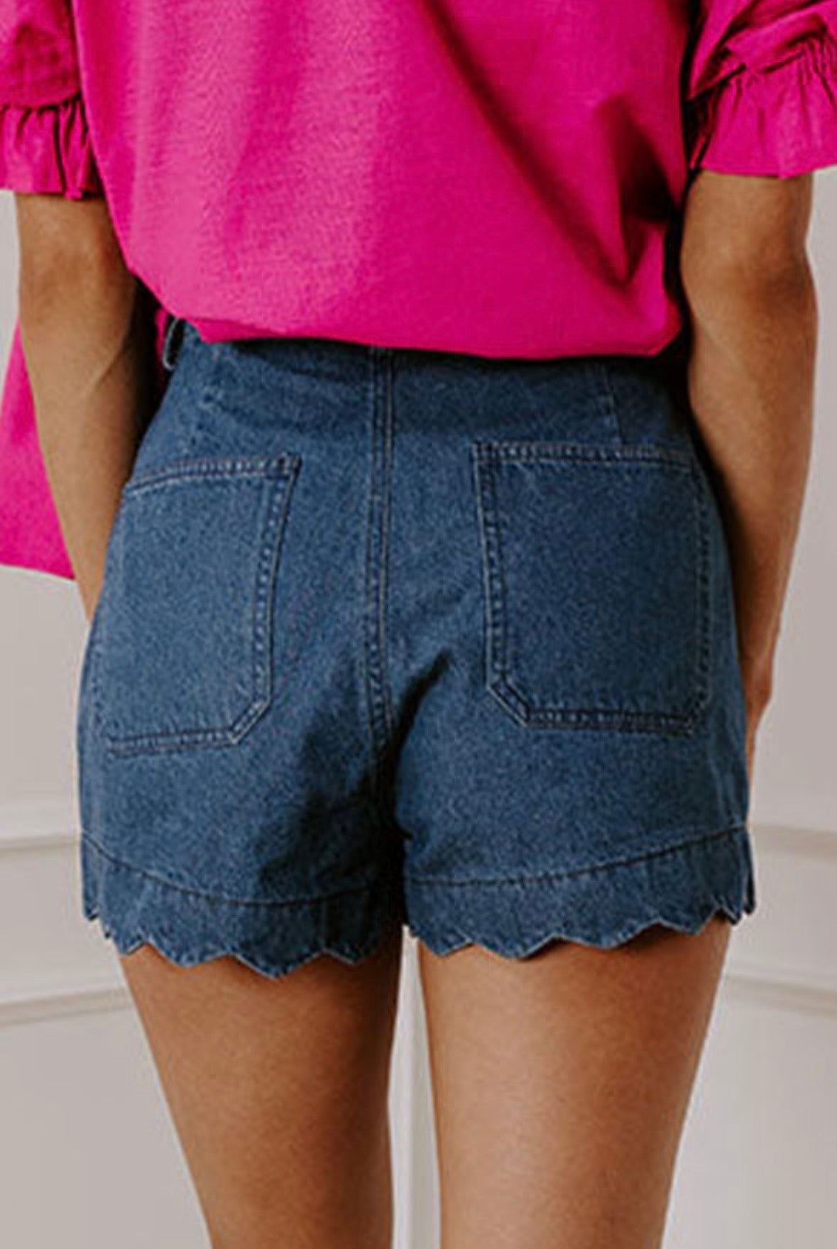 Scalloped denim shorts