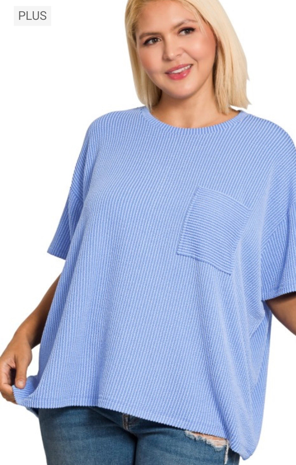 Cornflower blue ribbed top