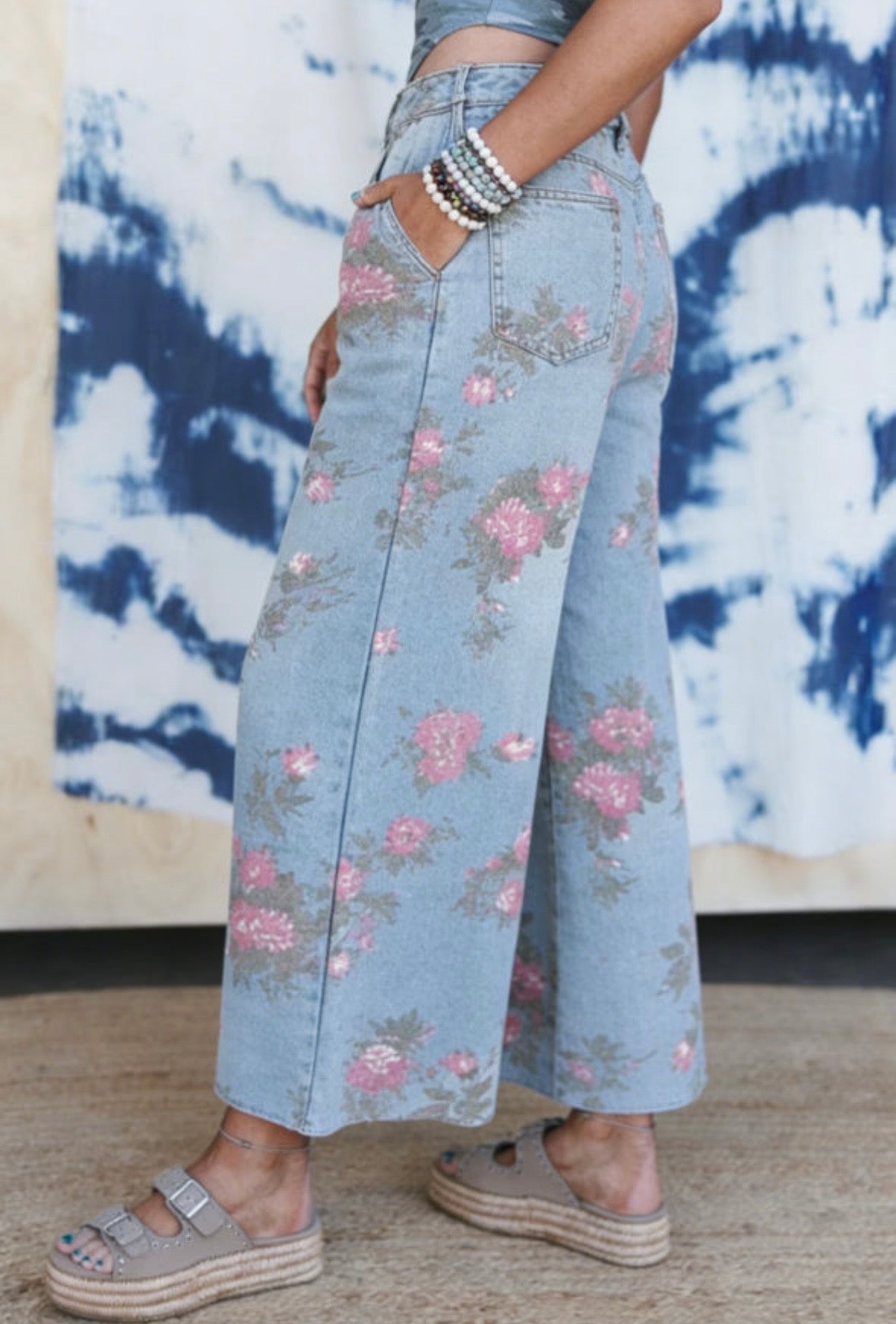 Pink floral jeans