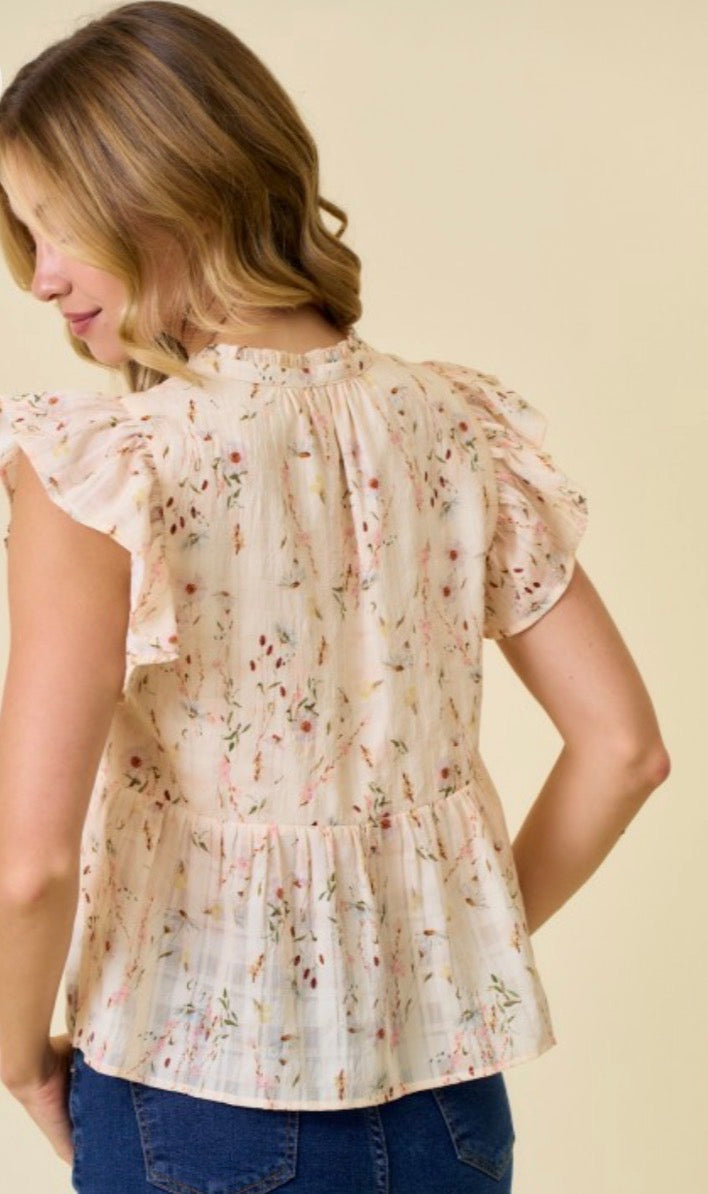 Floral printed ruffle sleeve top