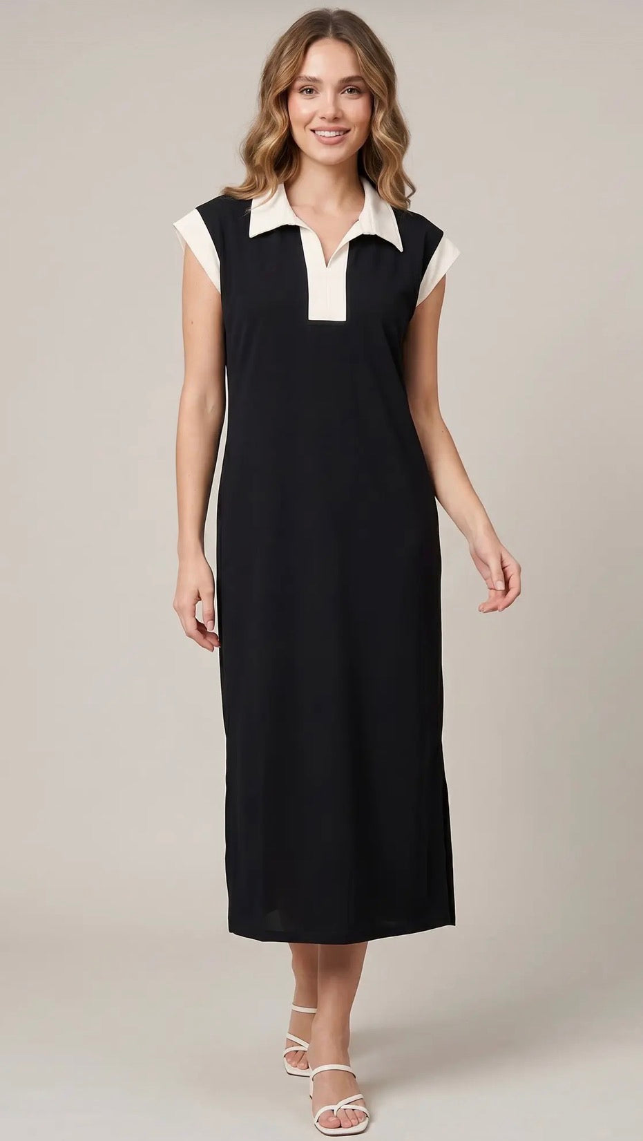 Drop shoulder midi dress w/pockets
