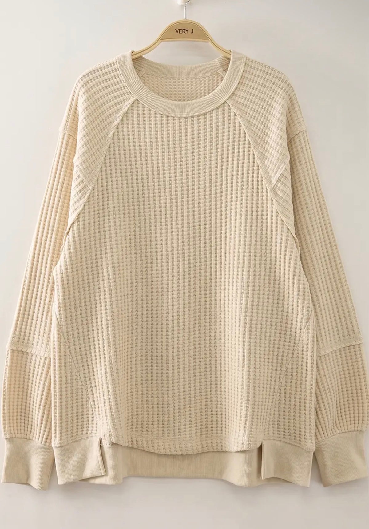Curvy cream waffle knit top