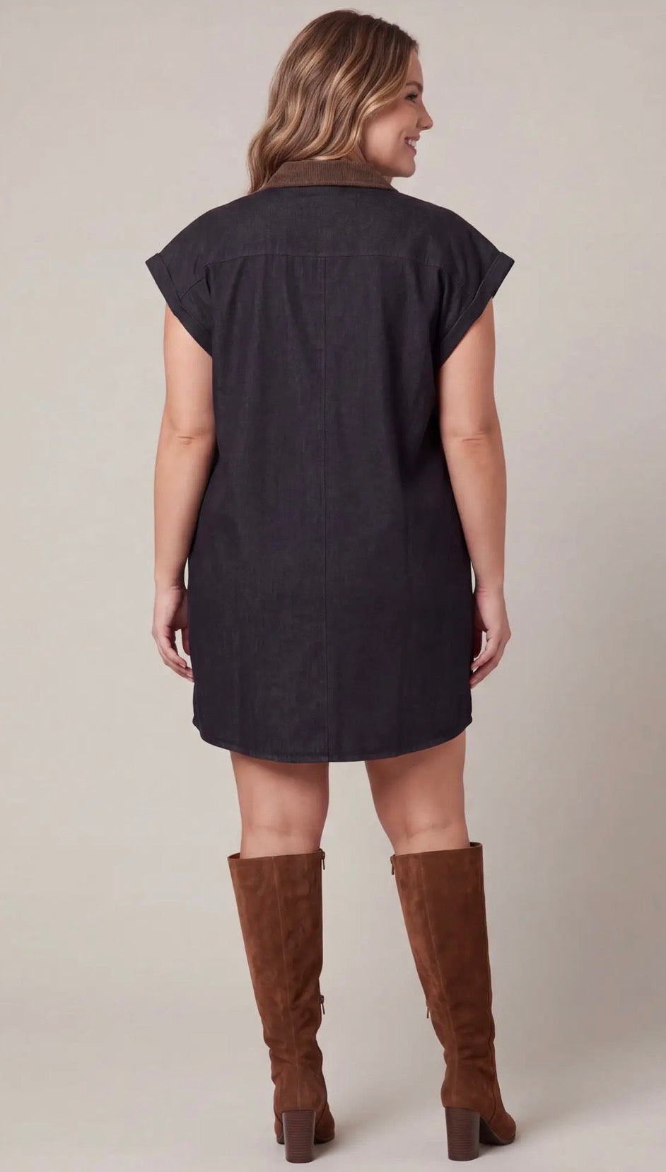 Curvy black washed denim dress