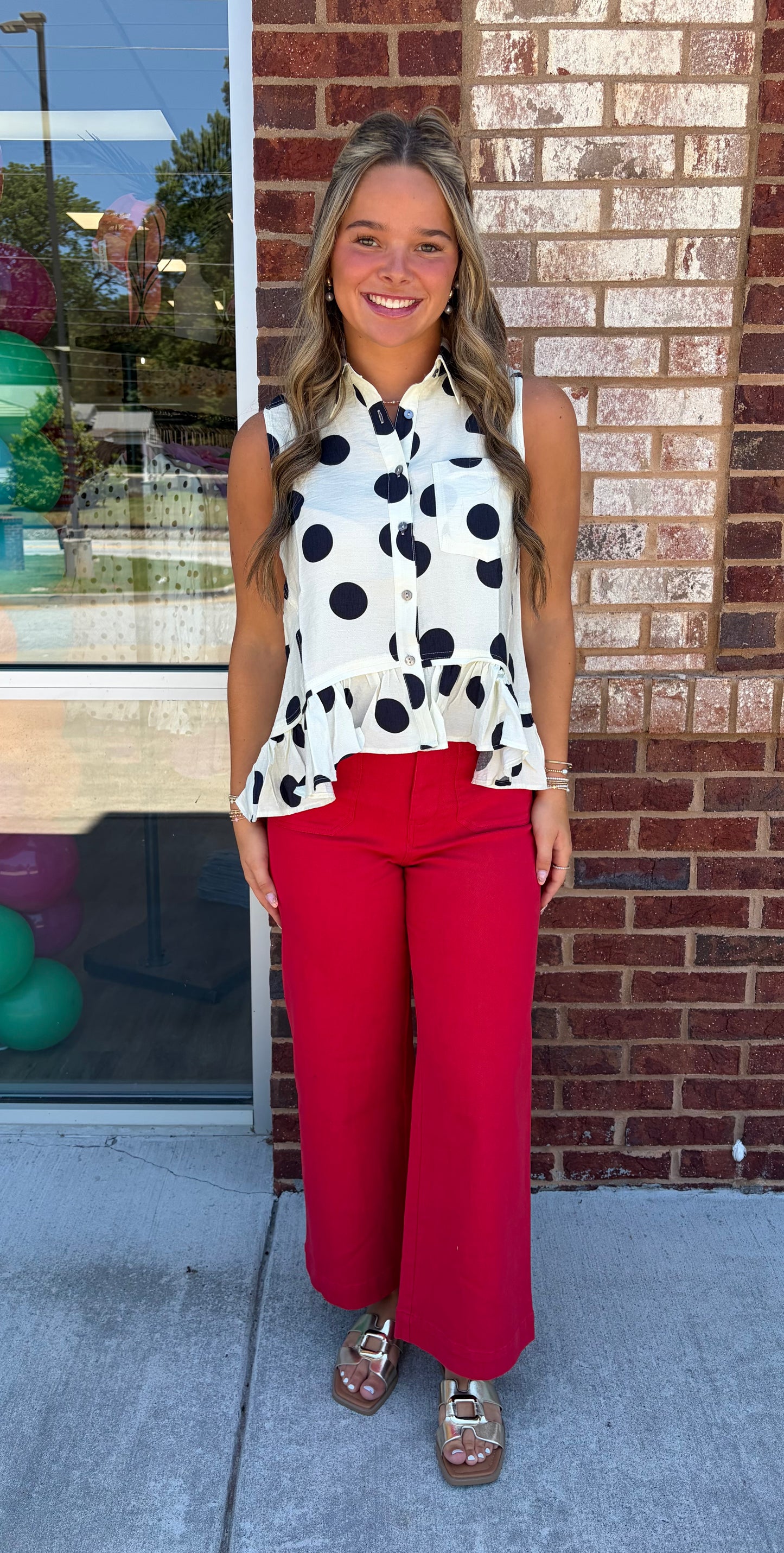 Navy polka dot top