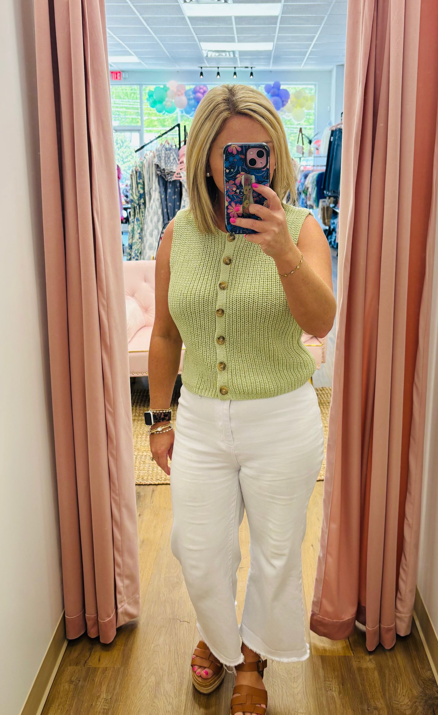 Olive knit button vest