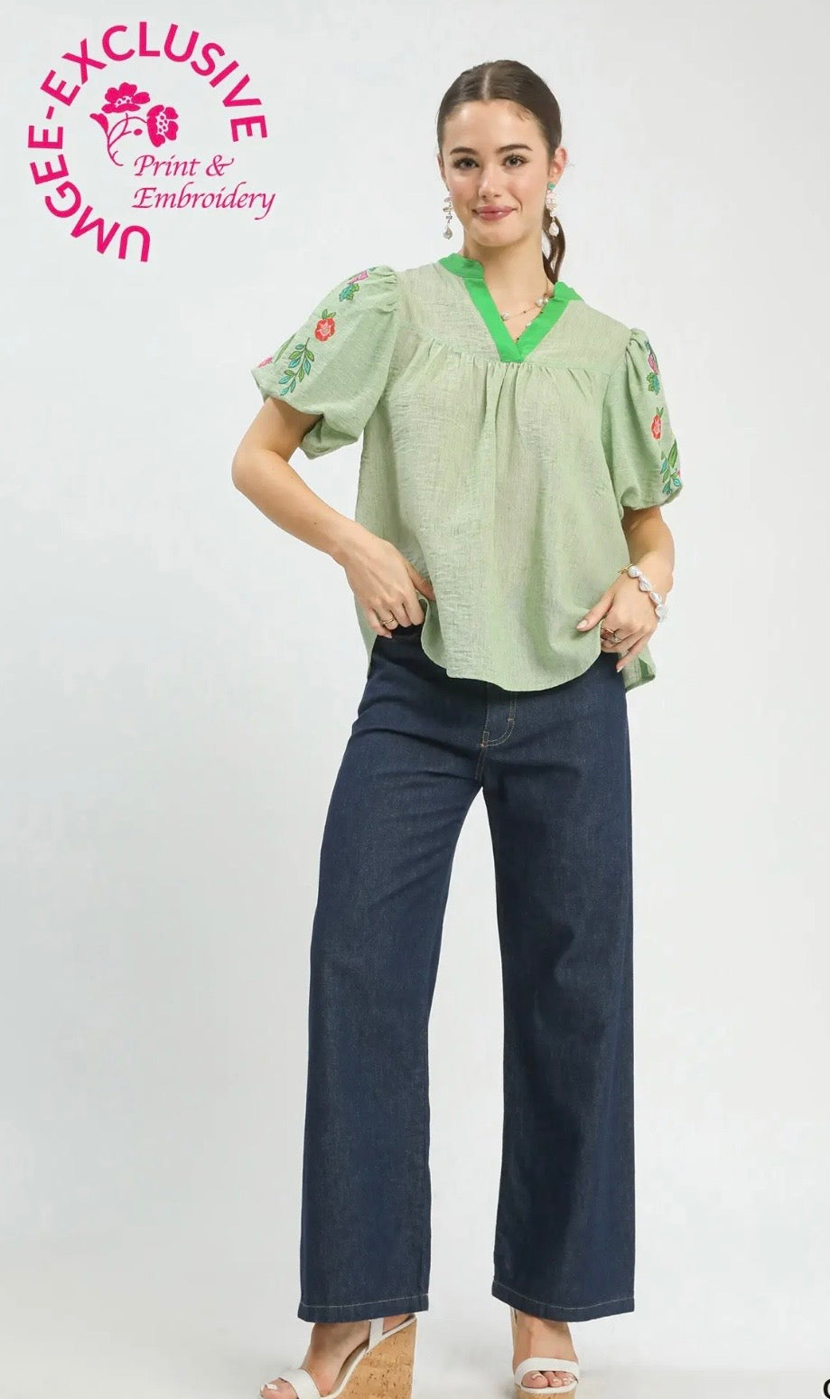 Green floral sleeve top