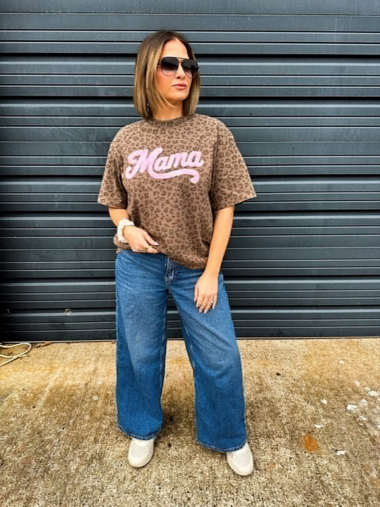 Mama cheetah fuzzy patch tee