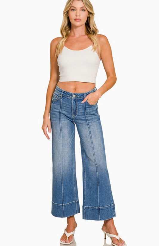 Zenana cropped wide leg pintuck