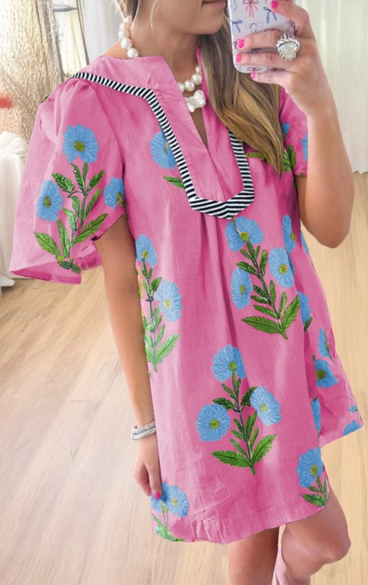 Pink blue floral dress
