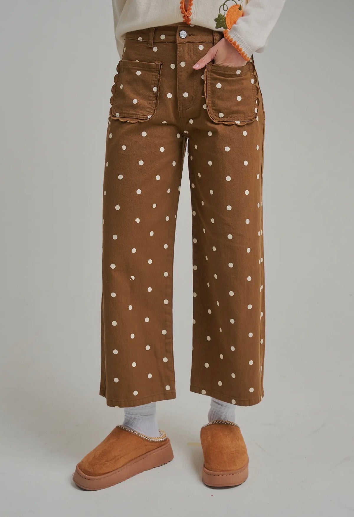 Coffee polka dot pants