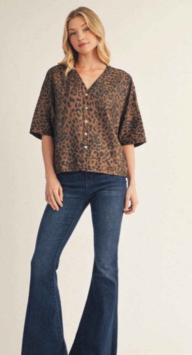 Leopard button top