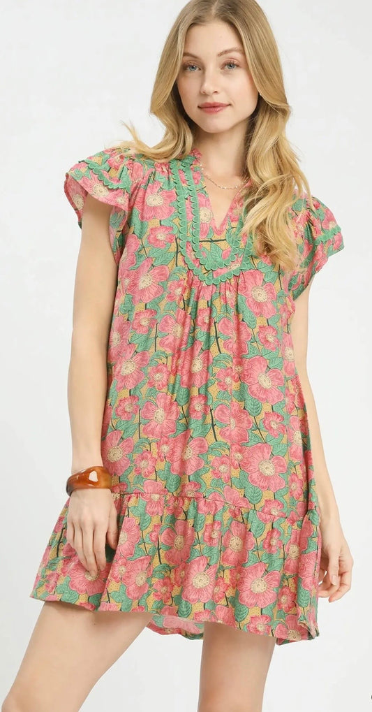 Green floral mix dress