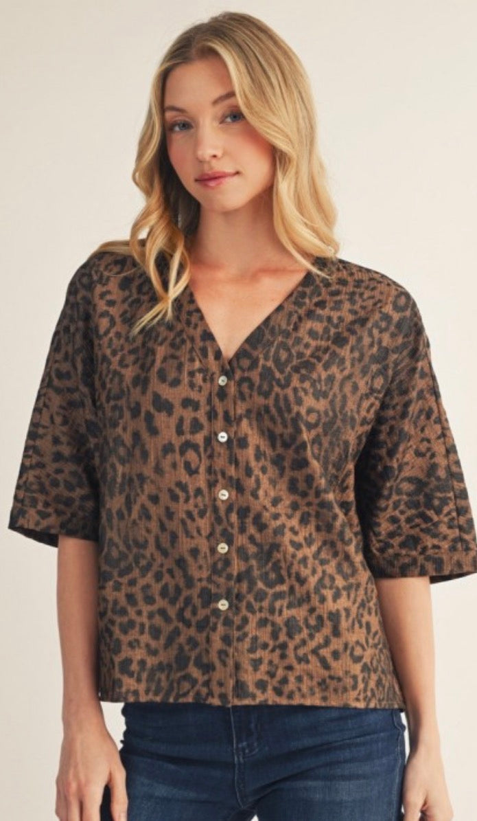 Leopard button top