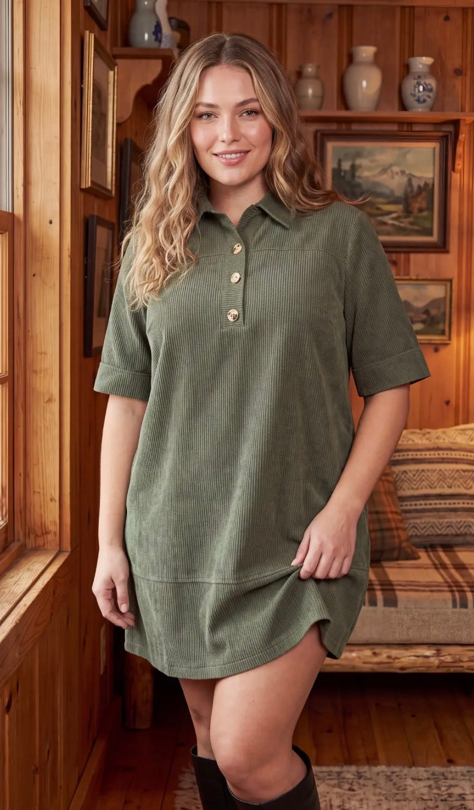 Curvy olive corduroy dress